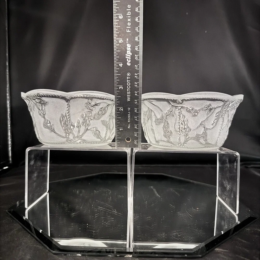 (2) Vintage KIG Indonesia Frosted Glass Textured Design 6
